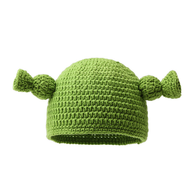 Wholesale Funny warm wool hat for women autumn and winter long braid green knitted pullover hat trendy thickened